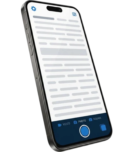 Phone with camera app open to take a picture of a traffic ticket