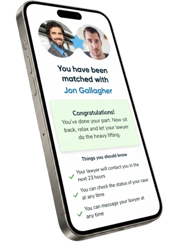 Phone showing a user getting matched with an attorney via Off The Record